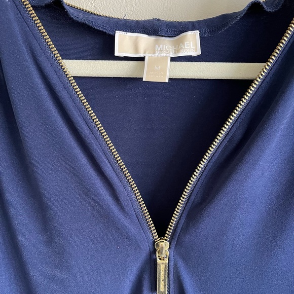 Michael Michael Kors navy blouse top zipper front gold zipper size M - Picture 2 of 3